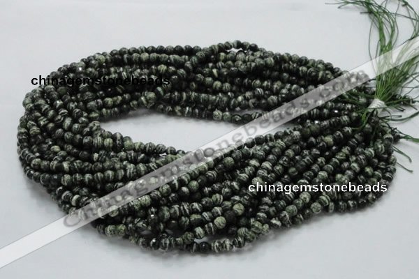 CSJ63 15.5 inches 6mm faceted round green silver line jasper beads