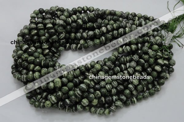 CSJ64 15.5 inches 8mm faceted round green silver line jasper beads