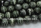 CSJ65 15.5 inches 10mm faceted round green silver line jasper beads