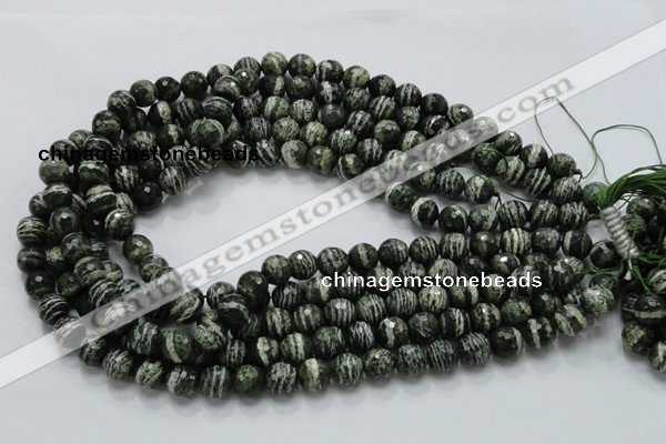 CSJ65 15.5 inches 10mm faceted round green silver line jasper beads