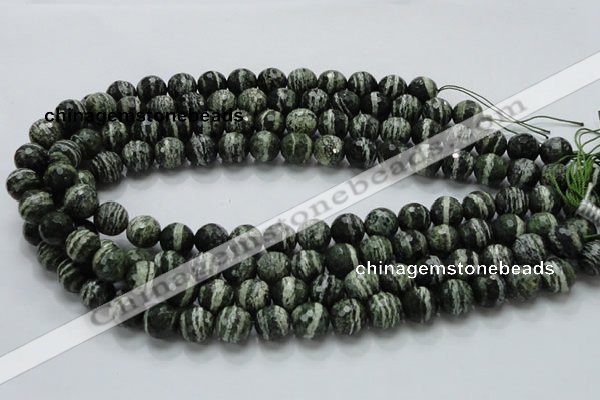 CSJ66 15.5 inches 12mm faceted round green silver line jasper beads