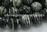 CSJ67 15.5 inches 14mm faceted round green silver line jasper beads