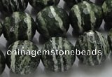 CSJ68 15.5 inches 16mm faceted round green silver line jasper beads