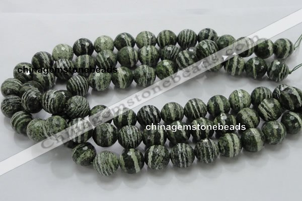 CSJ68 15.5 inches 16mm faceted round green silver line jasper beads