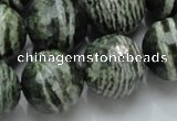 CSJ69 15.5 inches 20mm faceted round green silver line jasper beads