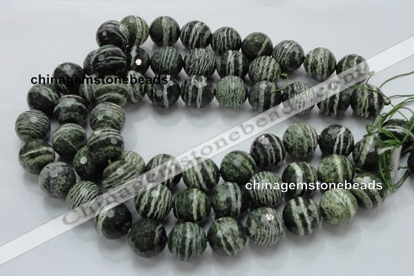 CSJ69 15.5 inches 20mm faceted round green silver line jasper beads