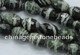 CSJ71 15.5 inches 10*14mm faceted rice green silver line jasper beads