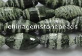 CSJ72 15.5 inches 10*20mm faceted rice green silver line jasper beads