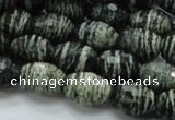 CSJ73 15.5 inches 11*16mm faceted rice green silver line jasper beads