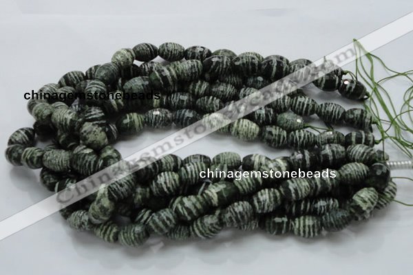 CSJ73 15.5 inches 11*16mm faceted rice green silver line jasper beads