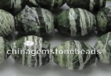 CSJ74 15.5 inches 15*20mm faceted rice green silver line jasper beads