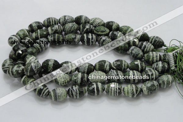 CSJ74 15.5 inches 15*20mm faceted rice green silver line jasper beads