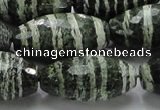 CSJ75 15.5 inches 15*30mm faceted rice green silver line jasper beads