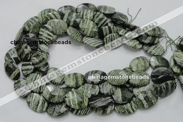 CSJ79 15.5 inches 18*25mm faceted oval green silver line jasper beads