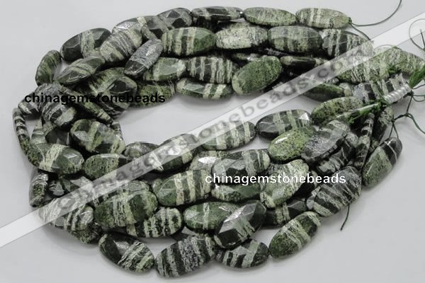 CSJ80 15.5 inches 15*30mm faceted oval green silver line jasper beads
