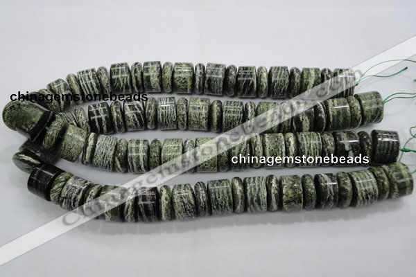CSJ85 15.5 inches 6*18mm & 12*18mm rondelle green silver line jasper beads
