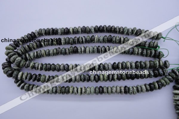 CSJ88 15.5 inches 5*10mm rondelle green silver line jasper beads