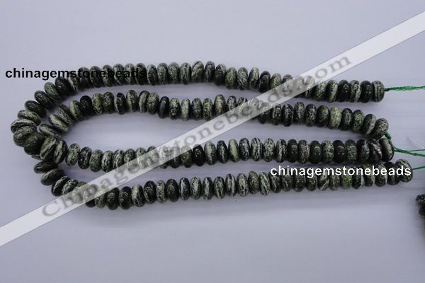 CSJ89 15.5 inches 6*12mm rondelle green silver line jasper beads