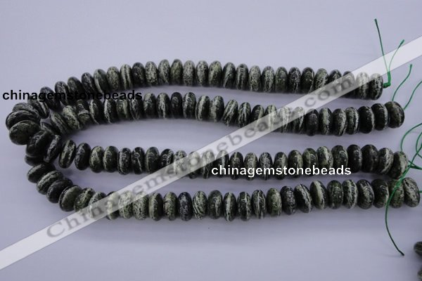 CSJ90 15.5 inches 7*14mm rondelle green silver line jasper beads