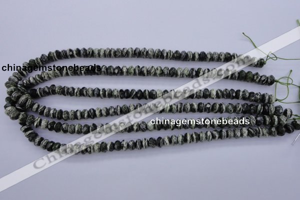 CSJ91 15.5 inches 5*8mm faceted rondelle green silver line jasper beads