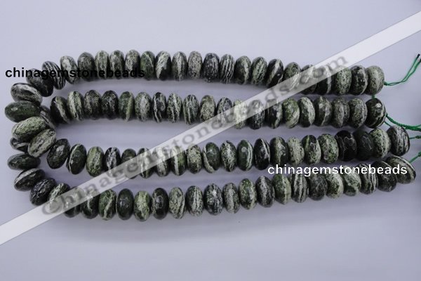 CSJ92 15.5 inches 8*16mm faceted rondelle green silver line jasper beads