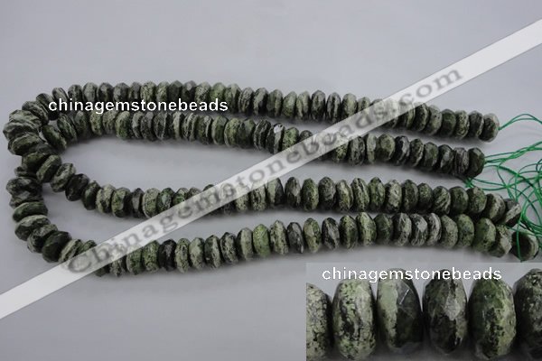 CSJ96 15.5 inches 6*12mm faceted rondelle green silver line jasper beads