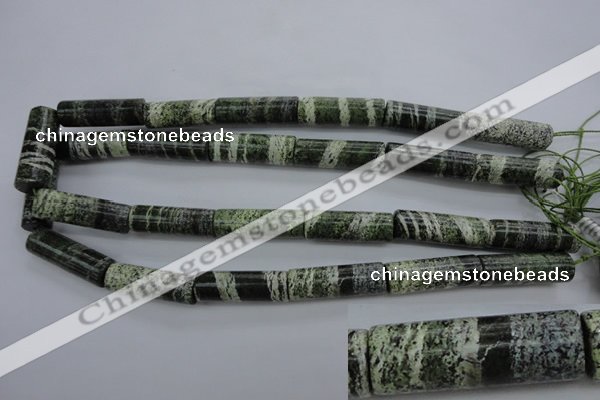 CSJ98 15.5 inches 10*30mm tube green silver line jasper beads