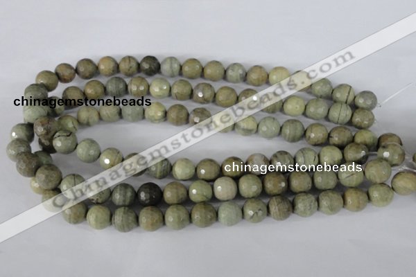 CSL112 15.5 inches 12mm faceted round silver leaf jasper beads