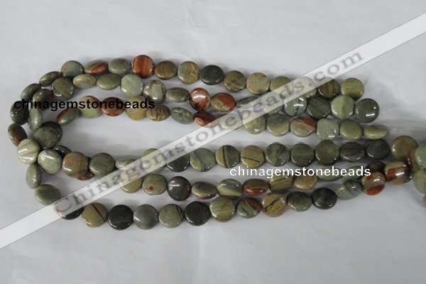 CSL115 15.5 inches 12mm flat round silver leaf jasper beads wholesale