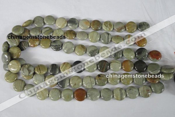 CSL116 15.5 inches 15mm flat round silver leaf jasper beads wholesale