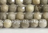 CSL156 15.5 inches 4mm faceted 

round sliver leaf jasper beads