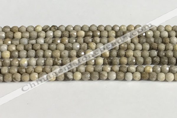 CSL156 15.5 inches 4mm faceted 

round sliver leaf jasper beads