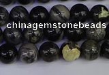 CSL211 15.5 inches 6mm round black silver leaf jasper beads