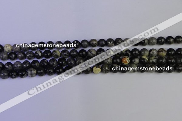 CSL211 15.5 inches 6mm round black silver leaf jasper beads