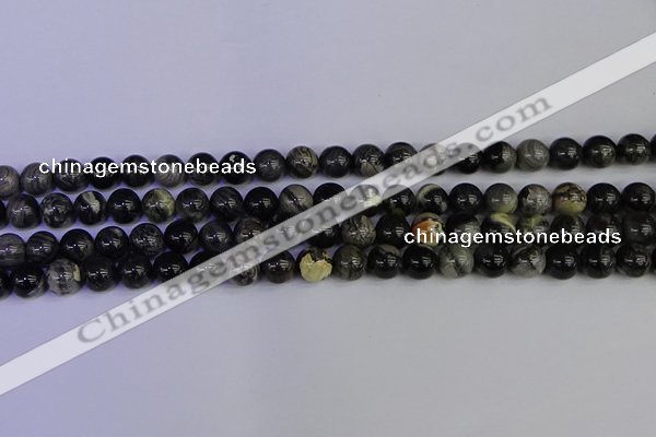 CSL212 15.5 inches 8mm round black silver leaf jasper beads