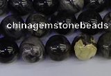 CSL213 15.5 inches 10mm round black silver leaf jasper beads