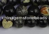 CSL214 15.5 inches 12mm round black silver leaf jasper beads