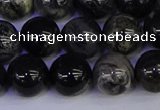 CSL215 15.5 inches 14mm round black silver leaf jasper beads