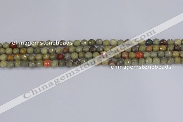 CSL230 15.5 inches 4mm faceted round silver leaf jasper beads