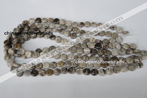 CSL27 15.5 inches 10mm flat round silver leaf jasper beads wholesale