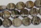 CSL28 15.5 inches 12mm flat round silver leaf jasper beads wholesale