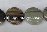 CSL32 15.5 inches 20mm flat round silver leaf jasper beads wholesale