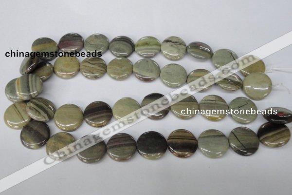 CSL32 15.5 inches 20mm flat round silver leaf jasper beads wholesale