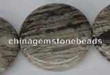 CSL37 15.5 inches 40mm flat round silver leaf jasper beads wholesale