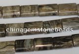 CSL74 15.5 inches 10*14mm flat tube silver leaf jasper beads wholesale