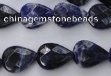 CSO385 15.5 inches 13*17mm faceted flat teardrop natural sodalite beads