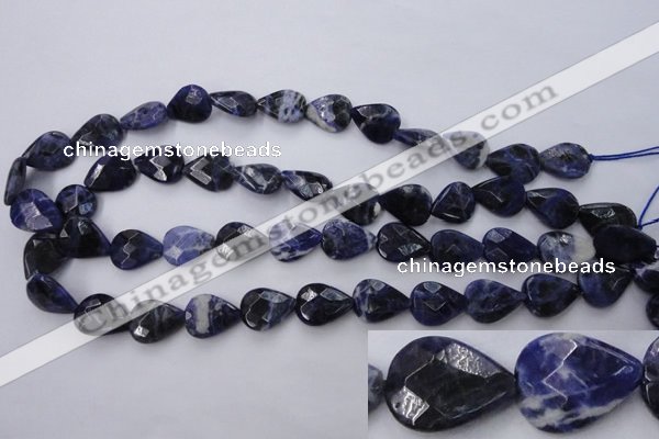 CSO385 15.5 inches 13*17mm faceted flat teardrop natural sodalite beads