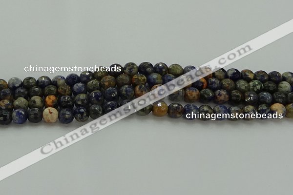 CSO752 15.5 inches 8mm faceted round orange sodalite beads