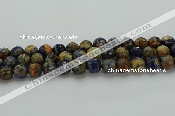 CSO755 15.5 inches 14mm faceted round orange sodalite beads