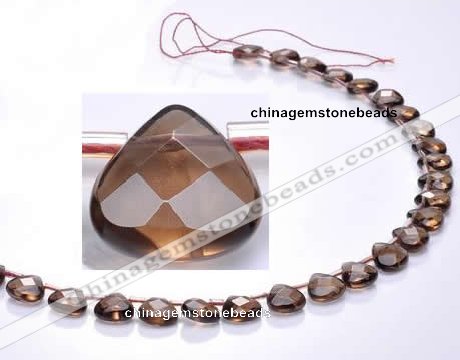 CSQ04 10mm faceted flat teardrop natural smoky quartz beads